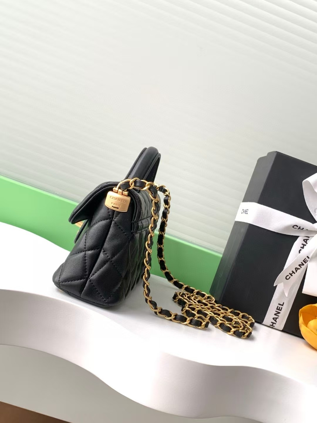 Ch*el mini flap top handle bag 12x22x6cm