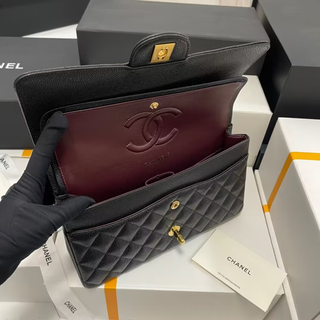 Ch*el classic handbag grained calfskin 6 × 9.9 × 2.5 in