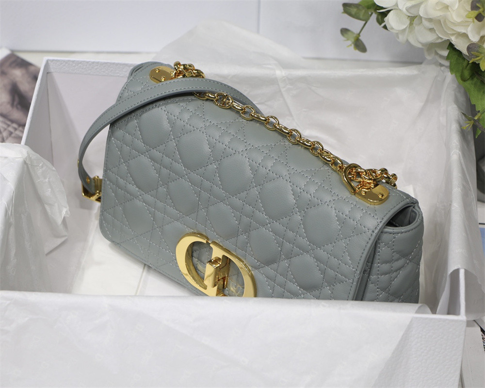 medium d*or caro bag ethereal gray S*pple cannage calfskin 25.5 x 15.5 x 8 cm