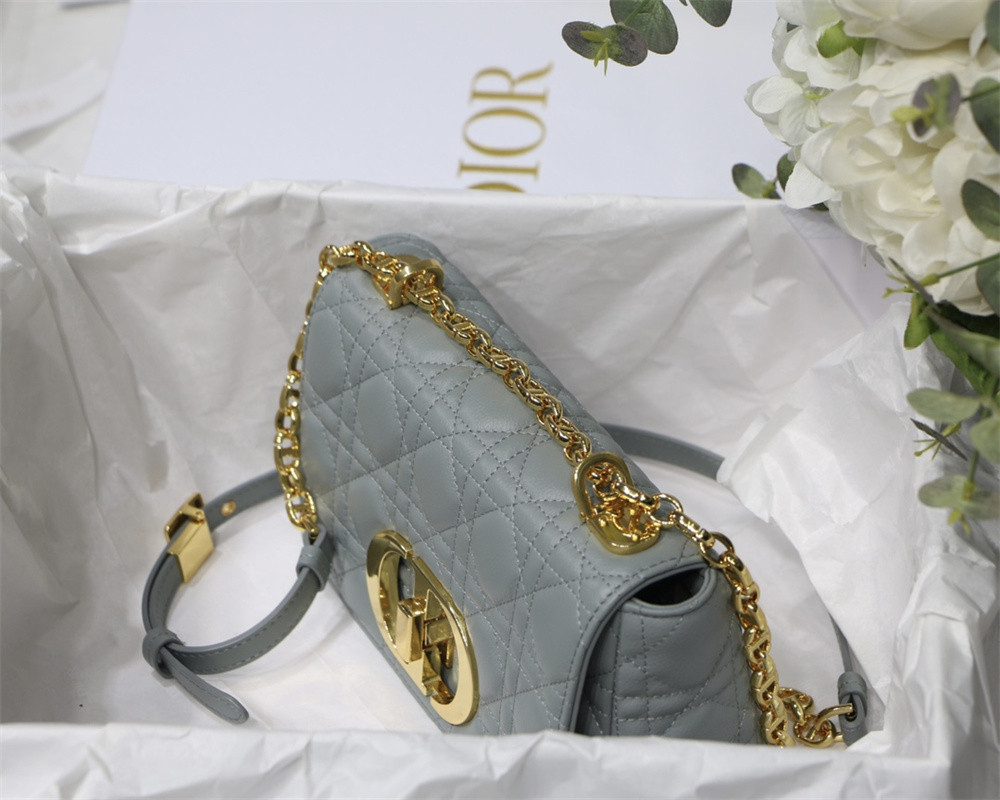 small d*or caro bag stone gray S*pple cannage calfskin 20 x 12 x 7 cm