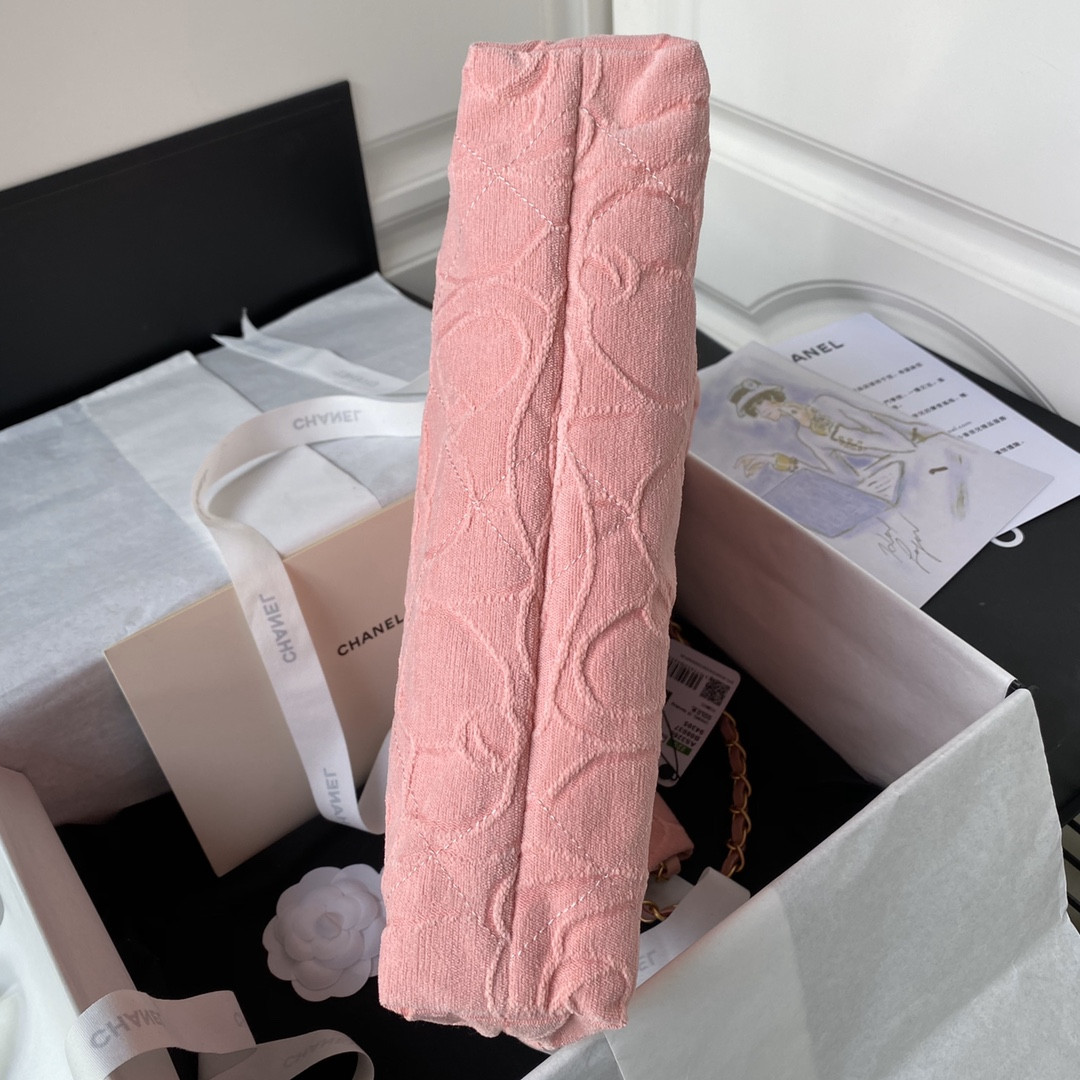 Ch*el 22 small handbag velvet pink 13.7×14.4×2.7 in