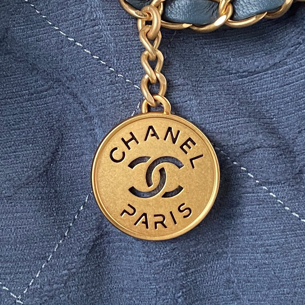 Ch*el 22 handbag velvet blue 15.2×16.4×3.1 in