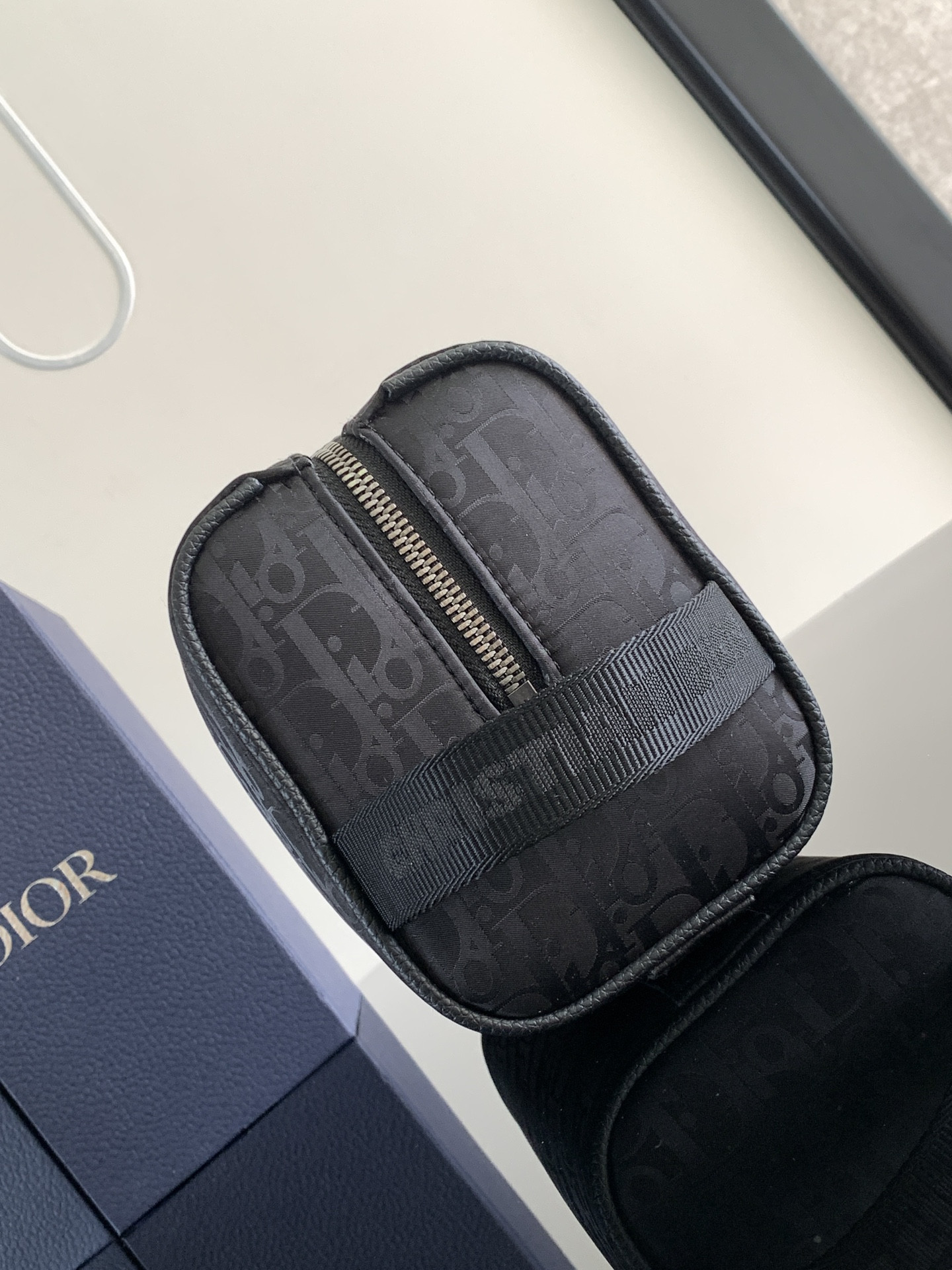 D*or lingot toiletry bag black oblique mirage technical fabric 8.5 x 5 x 4 inches