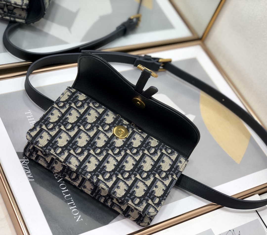 D*or saddle pouch blue D*or oblique jacquard 6.5 x 4 x 1.5 inches