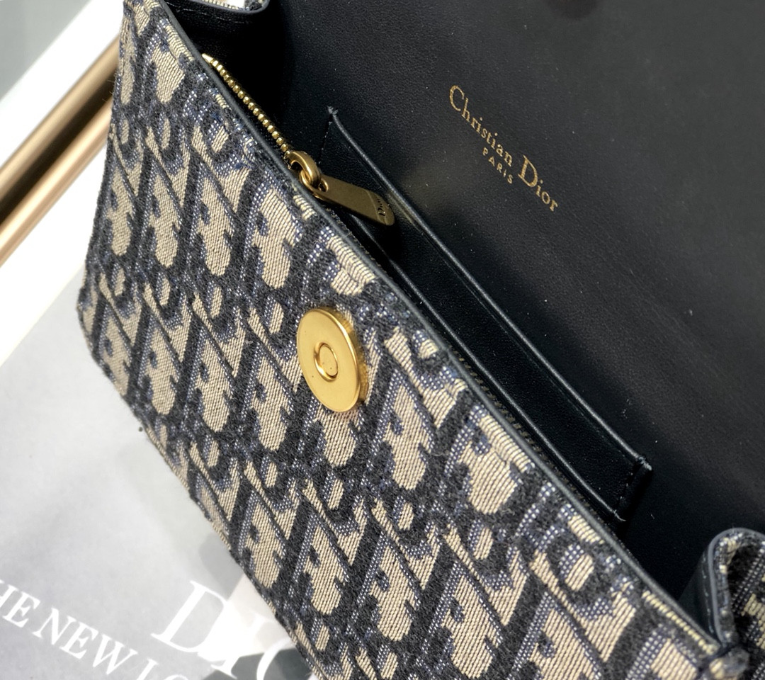 D*or saddle pouch blue D*or oblique jacquard 6.5 x 4 x 1.5 inches