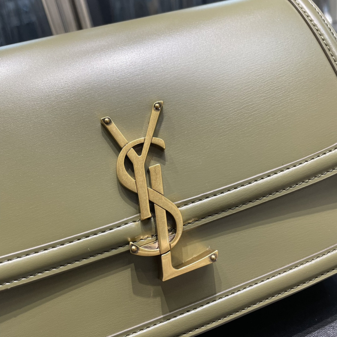 y*l solferino medium satchel in box Sa**t Lau*nt avocado green 9.1 x 6.3 x 2.4 inches