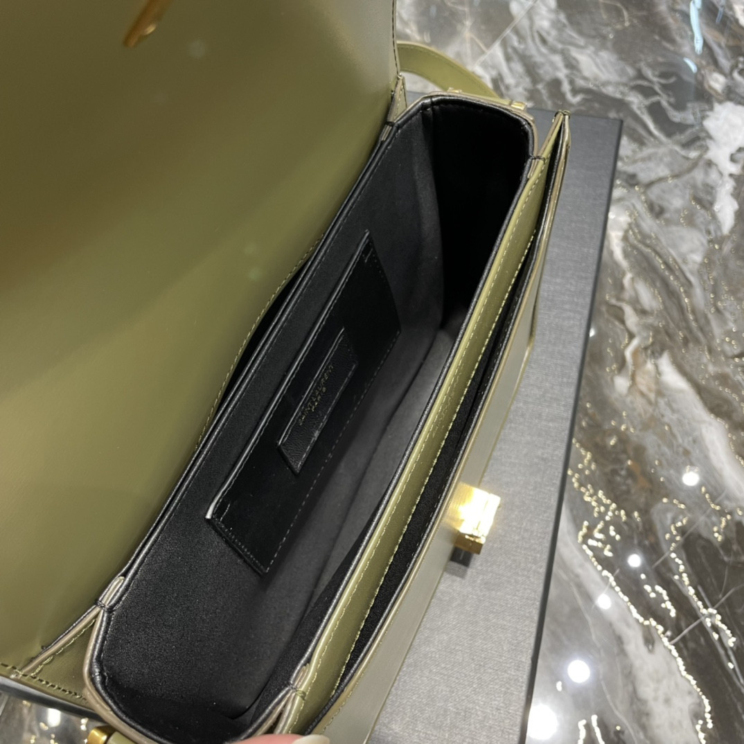 y*l solferino medium satchel in box Sa**t Lau*nt avocado green 9.1 x 6.3 x 2.4 inches