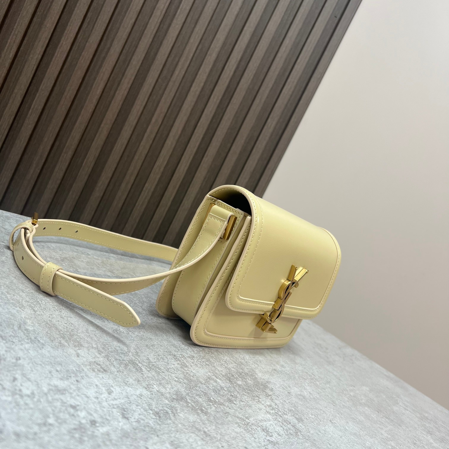 y*l solferino small satchel in box Sa**t Lau*nt yellow 7.4 x 5.1 x 1.9 inches