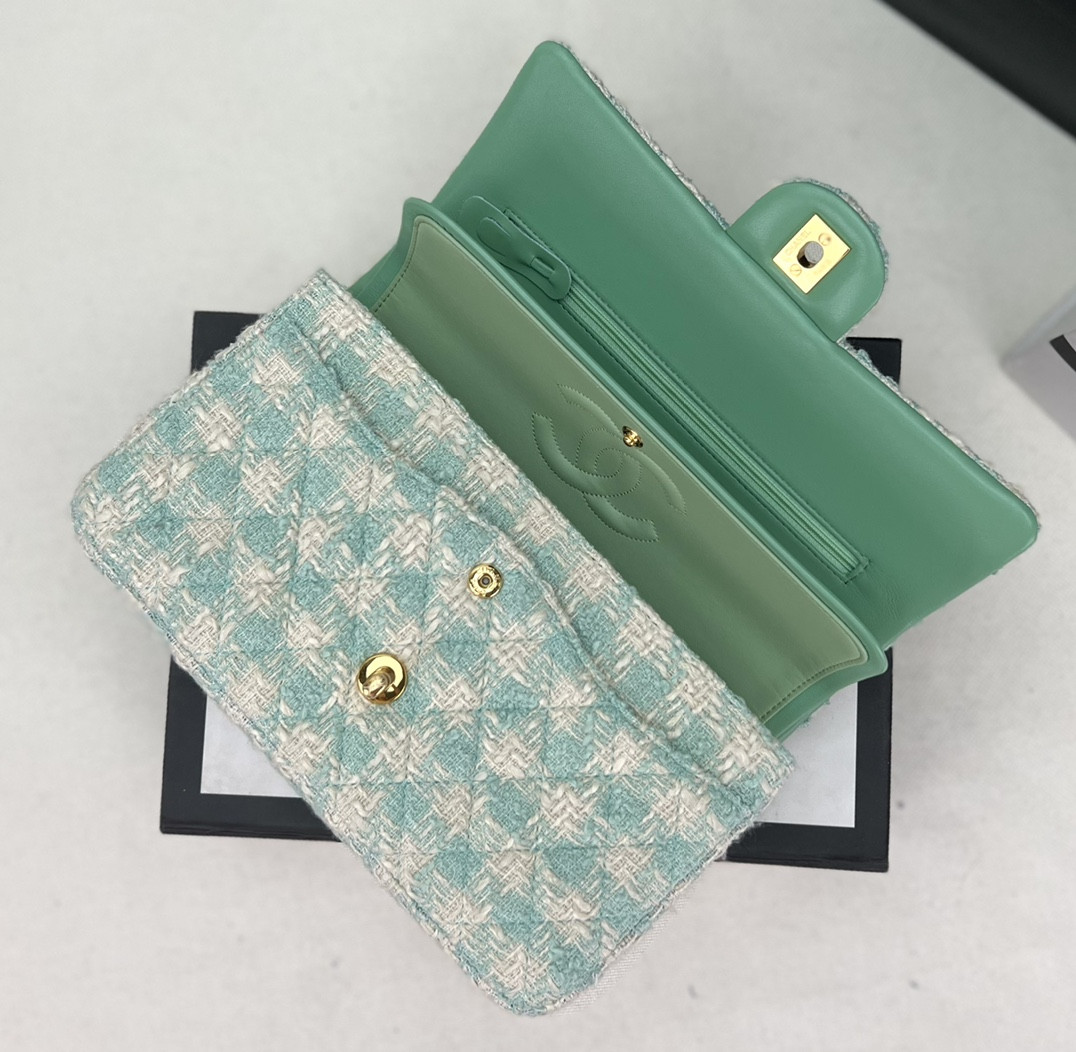 Ch*el classic 11.12 handbag tweed & gold-tone metal 6 × 9.9 × 2.5 in