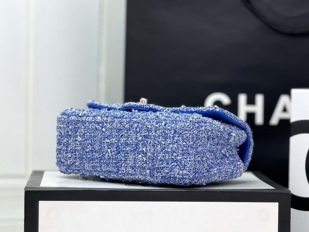 Ch*el mini classic 11.12 handbag tweed & silver-tone metal 4.7 × 7.8 × 2.3 in