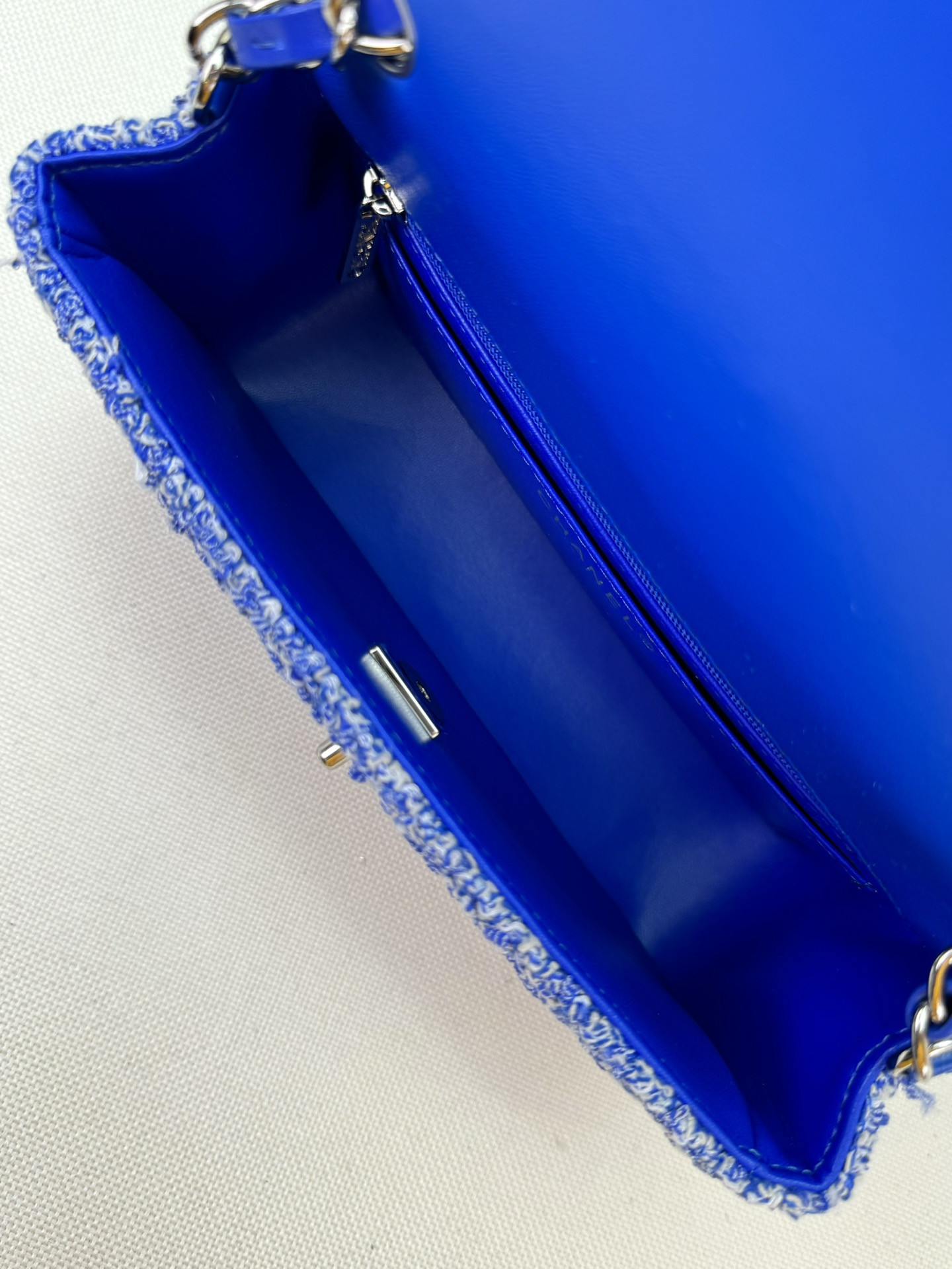 Ch*el mini classic 11.12 handbag tweed & silver-tone metal 4.7 × 7.8 × 2.3 in