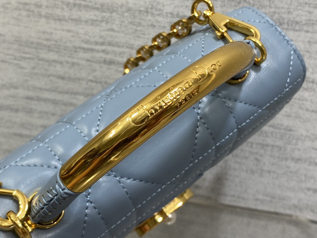 D*or small ange bag blue latte macrocannage calfskin 20 x 12 x 5 cm