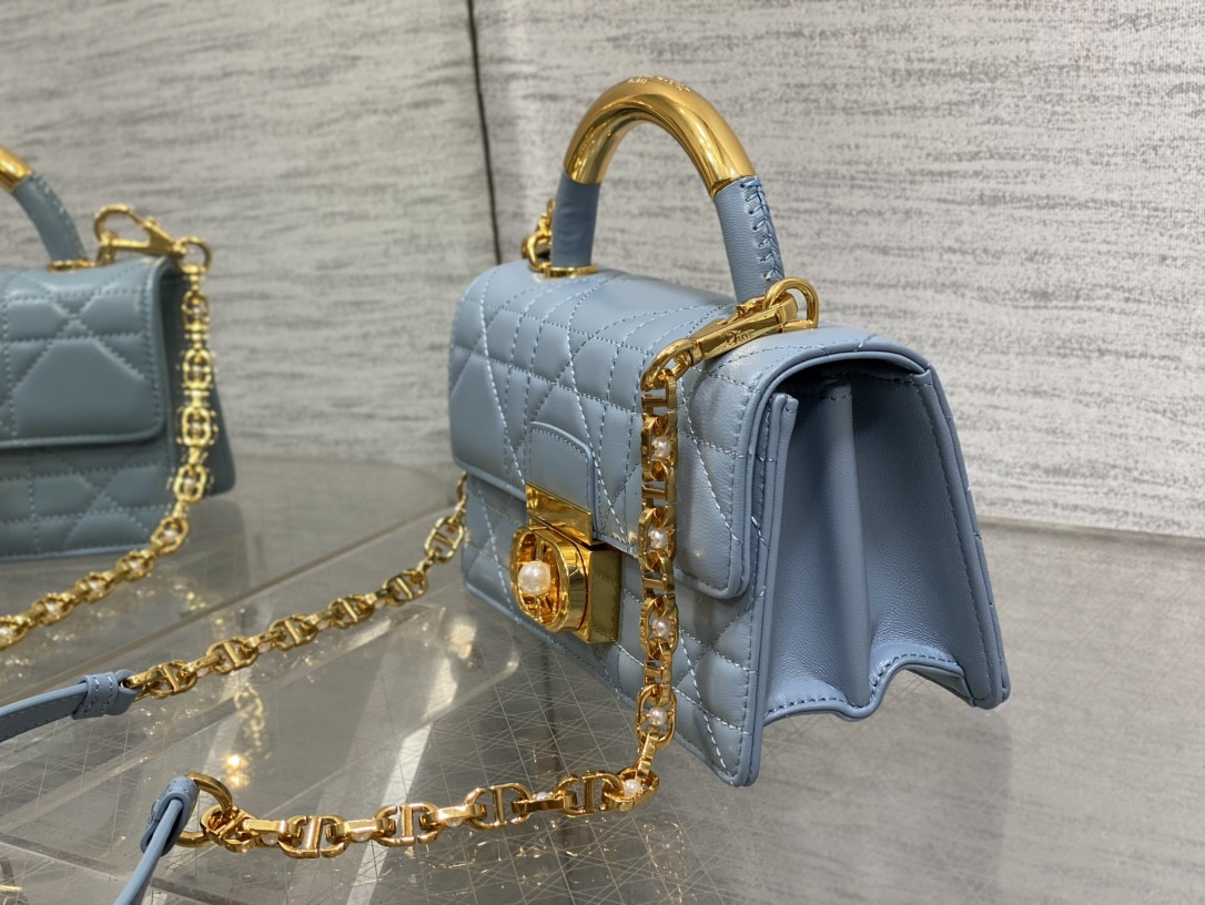 D*or small ange bag blue latte macrocannage calfskin 20 x 12 x 5 cm