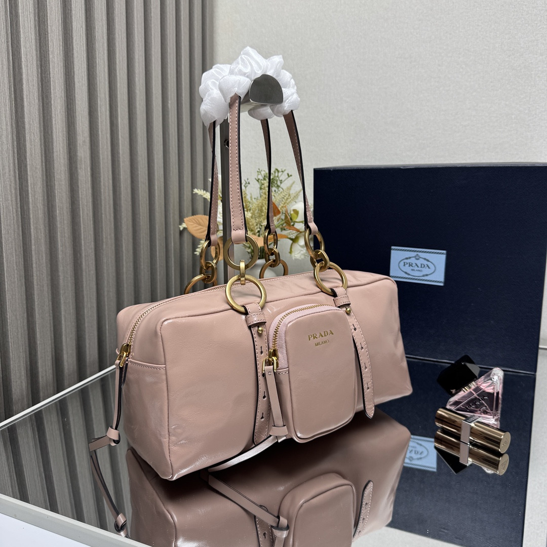 Pra*a dangle medium leather top-handle bag 14x30x13.5cm