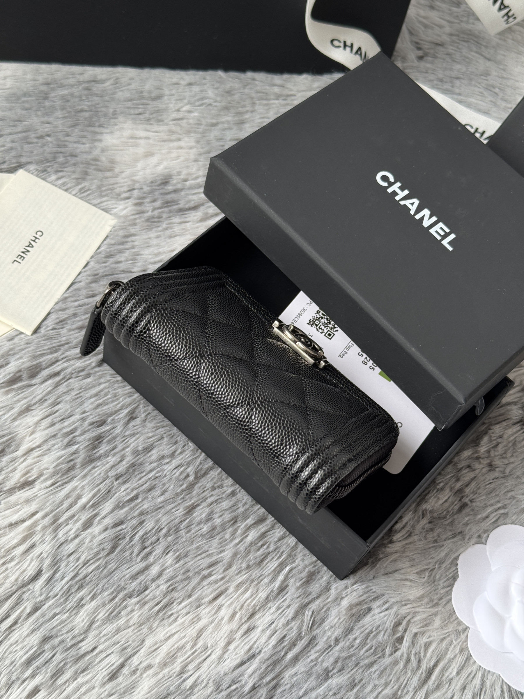 Chanel Boy Zip Around Coin Purse Wallet A80602 7.5x11cm