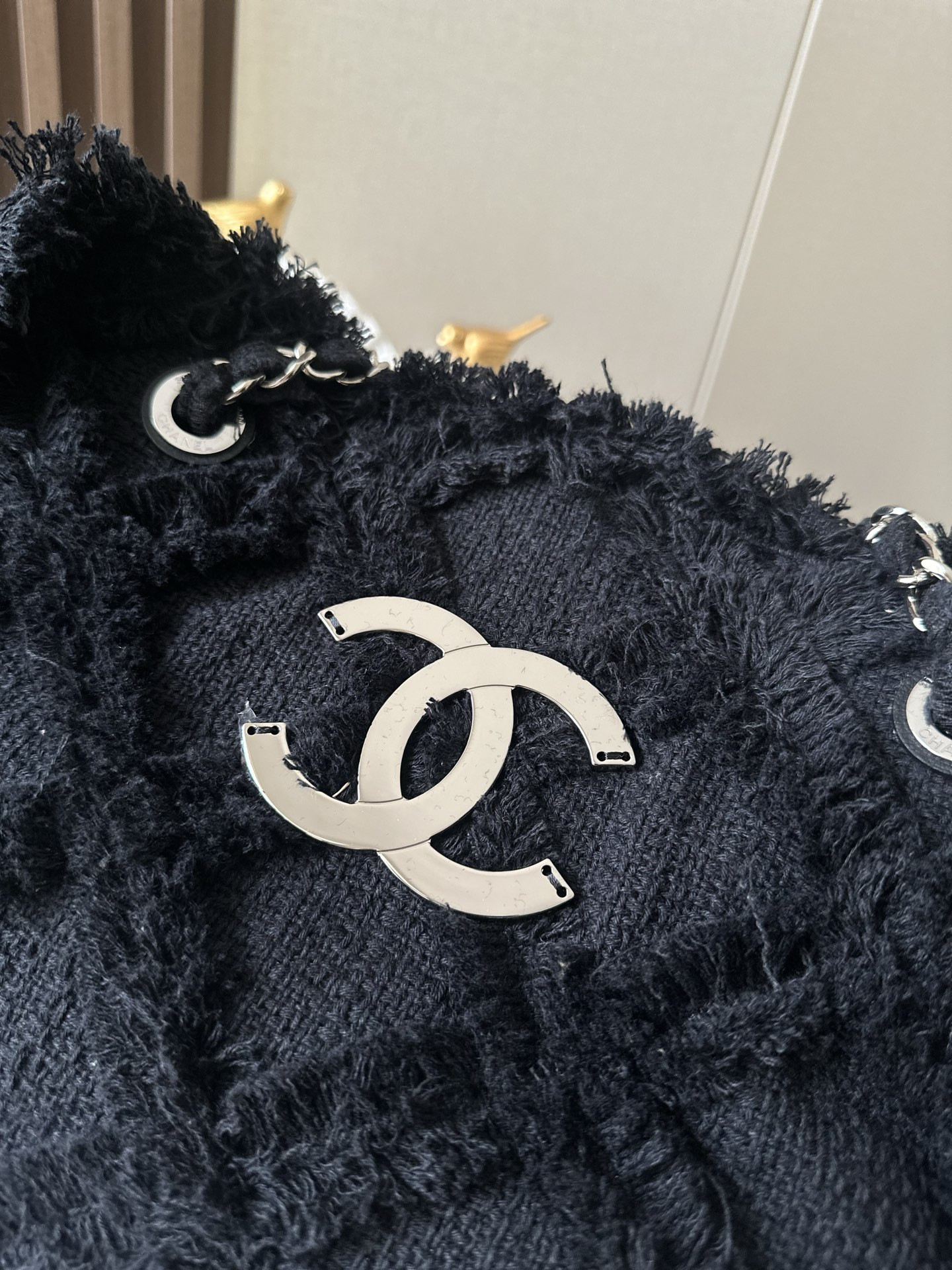 Chanel Vintage Linen Tassel Tote Straw Bag 48x35x17cm