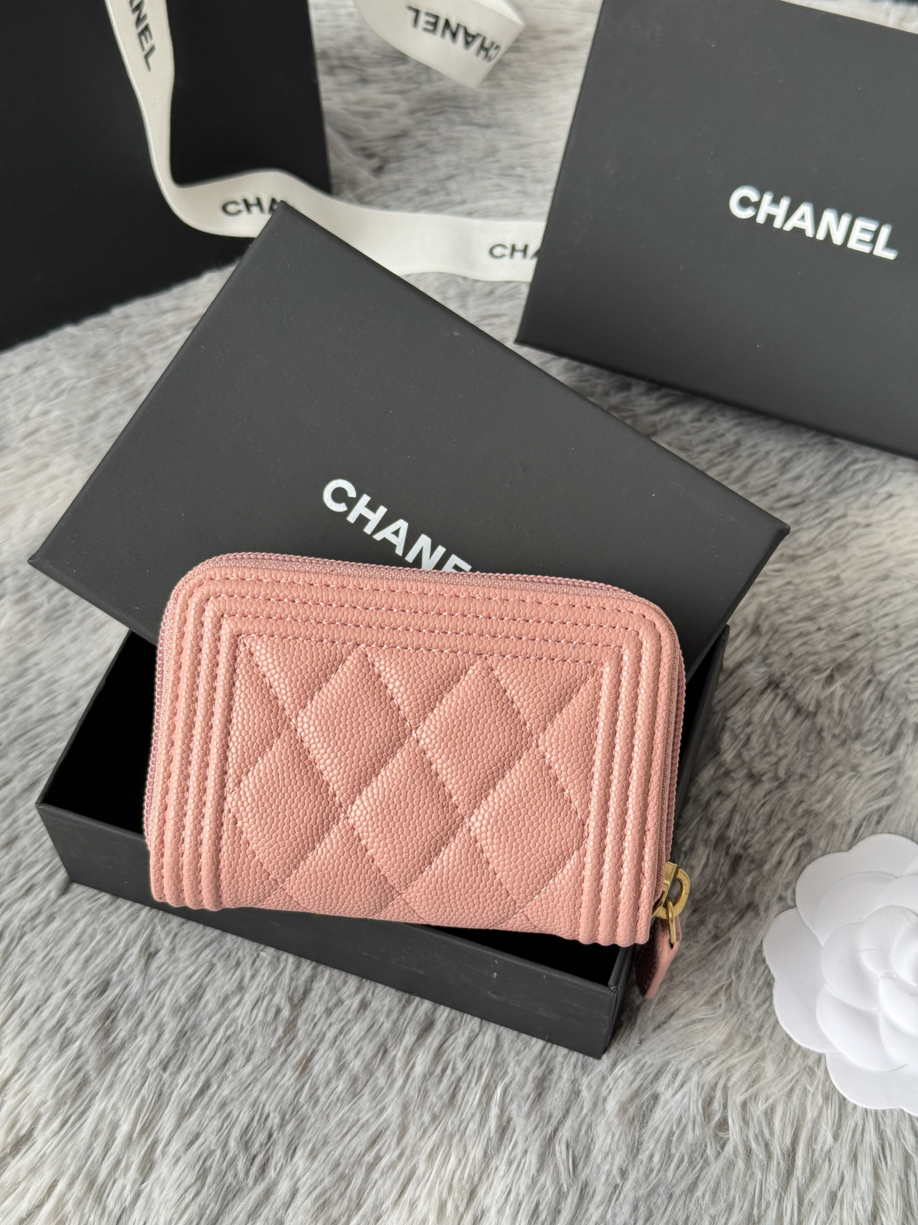 Chanel Boy Zip Around Coin Purse Wallet A80602 7.5x11cm