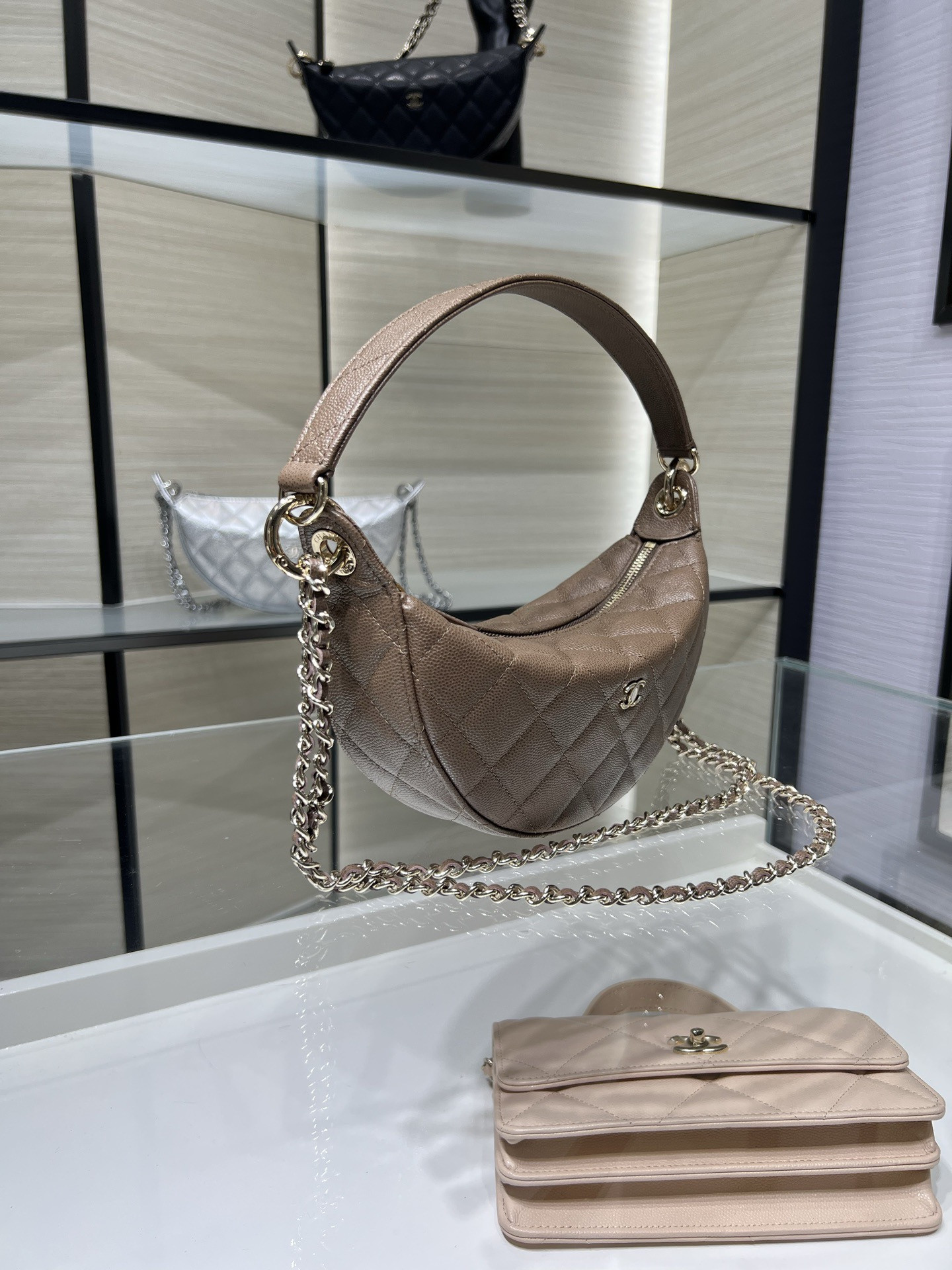 Chanel Clutch with chain Light Gold Hardware AP5094 15x22x6cm