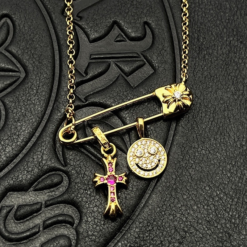 ch*0me he**ts smiley Fa*e small cross necklace (chain length 45+5cm)