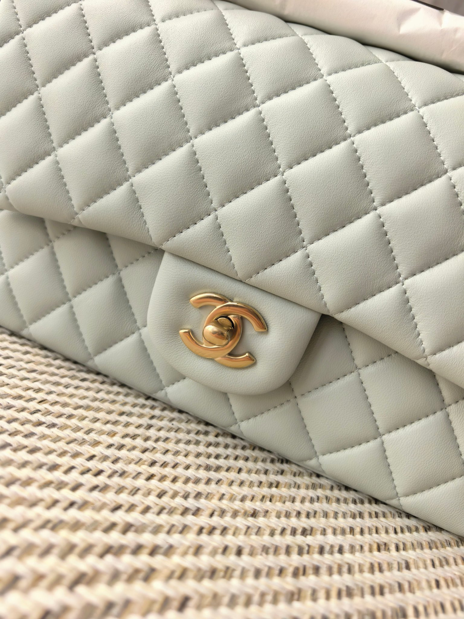 Chanel Classic Flap Bag Light blue with light gold hardware 15.5x25.5x6.5cm