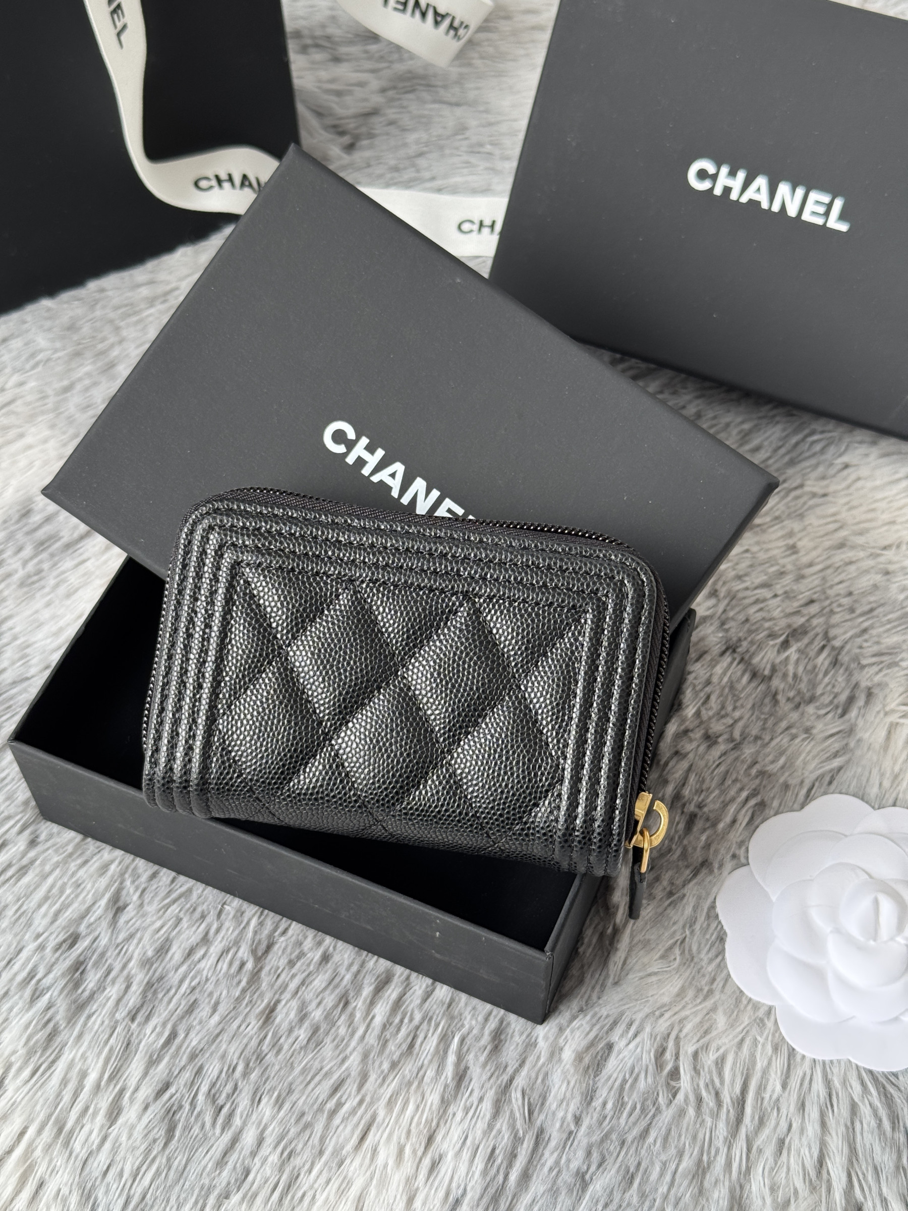 Chanel Boy Zip Around Coin Purse Wallet A80602 7.5x11cm