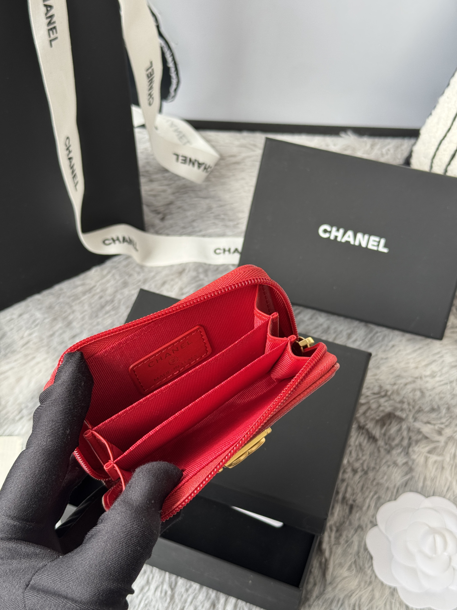 Chanel Boy Zip Around Coin Purse Wallet A80602 7.5x11cm