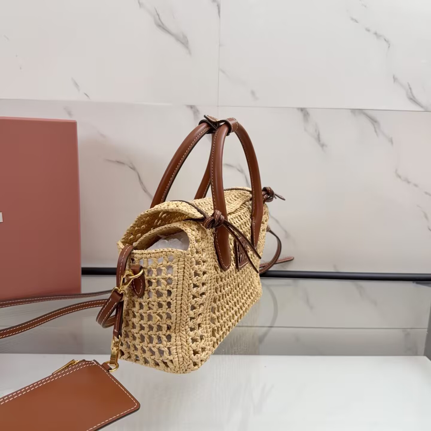 Miu Miu Raffia Handbag 14x25.5x9.5cm