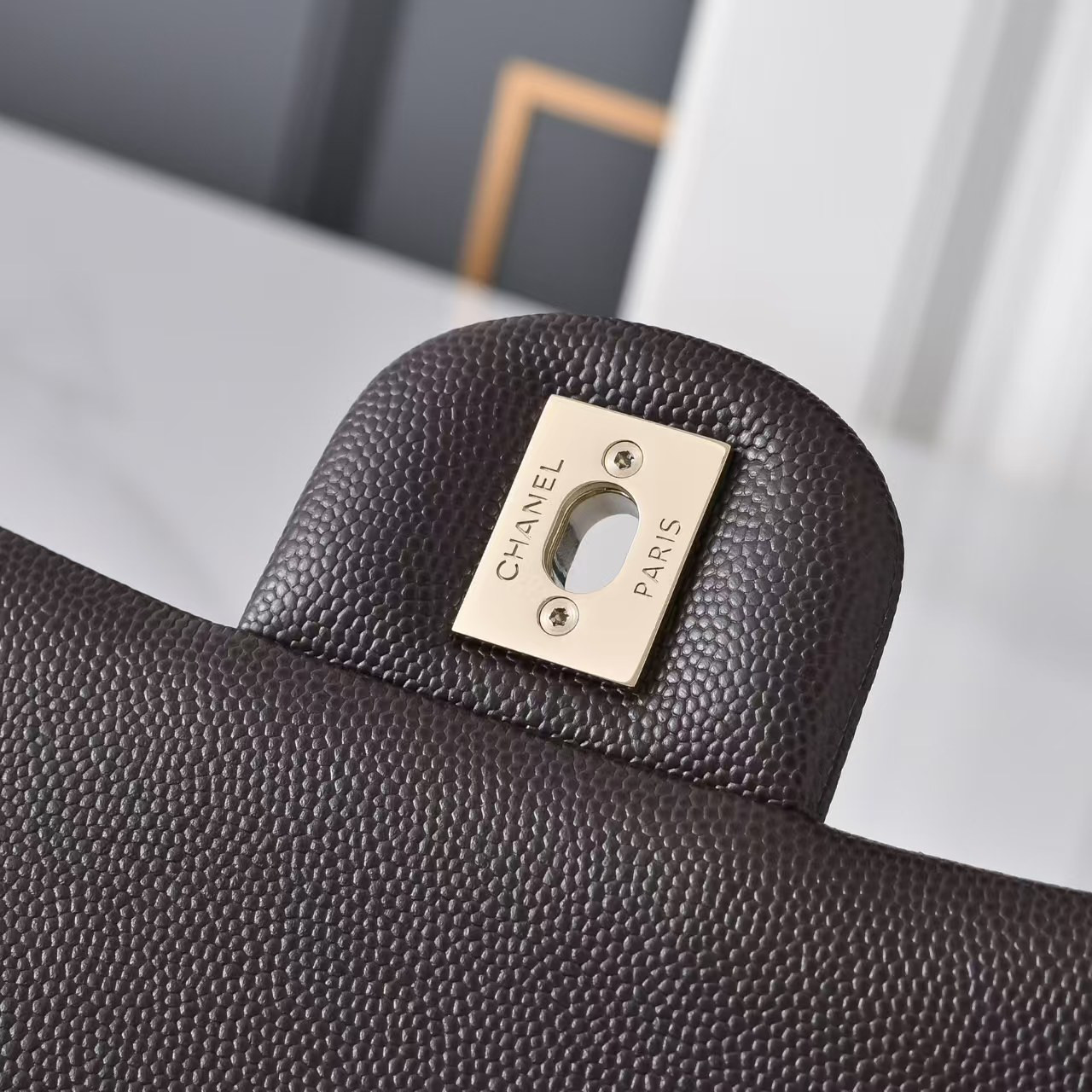 Chanel Classic Flap Coffee Brown Light Gold Hardware a01112 15.5×25.5×6.5cm