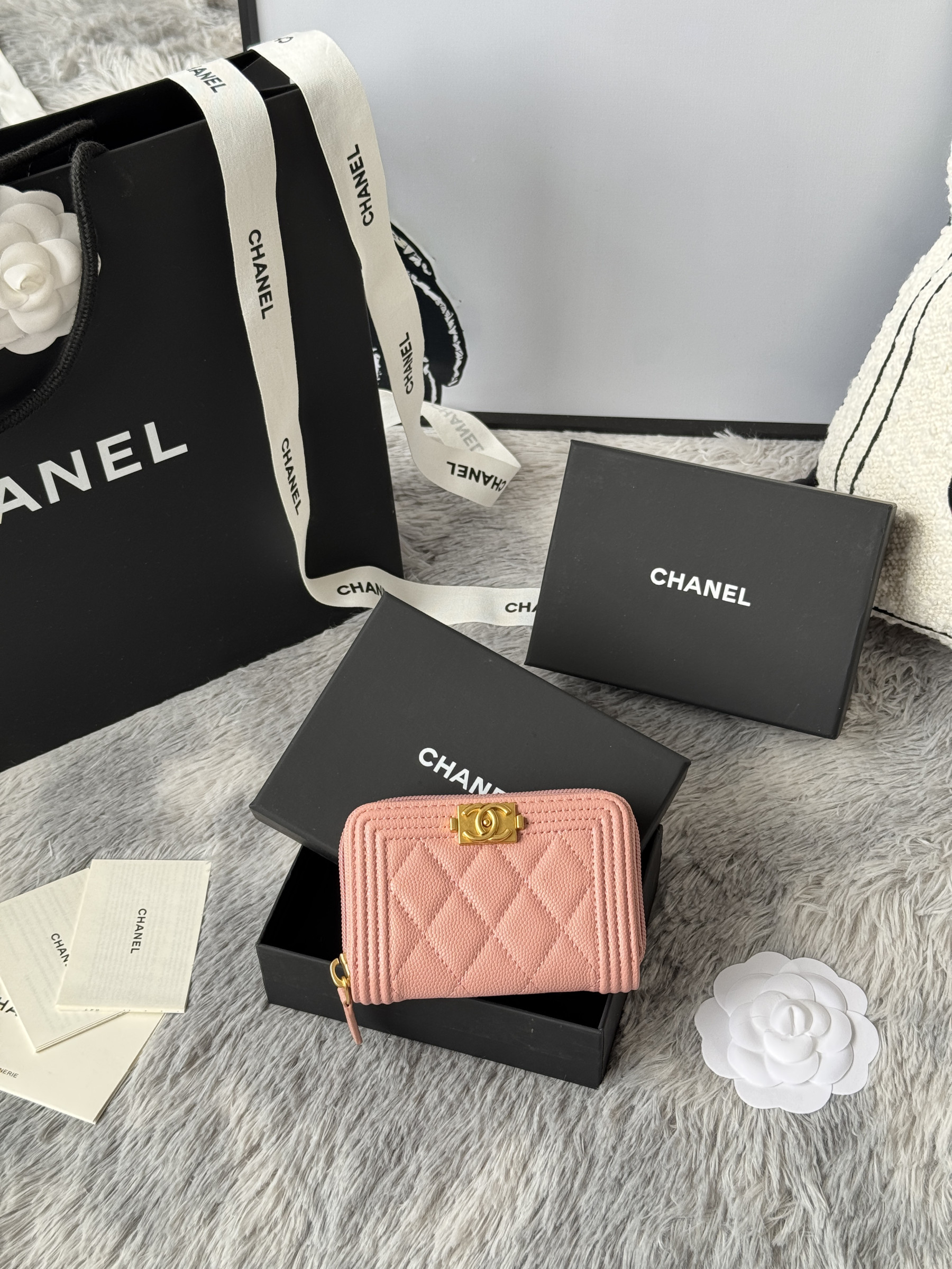 Chanel Boy Zip Around Coin Purse Wallet A80602 7.5x11cm