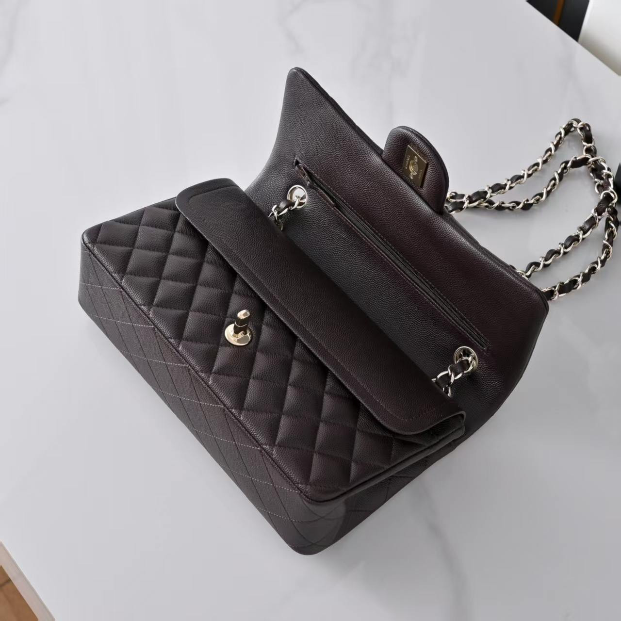 Chanel Classic Flap Coffee Brown Light Gold Hardware a01112 15.5×25.5×6.5cm