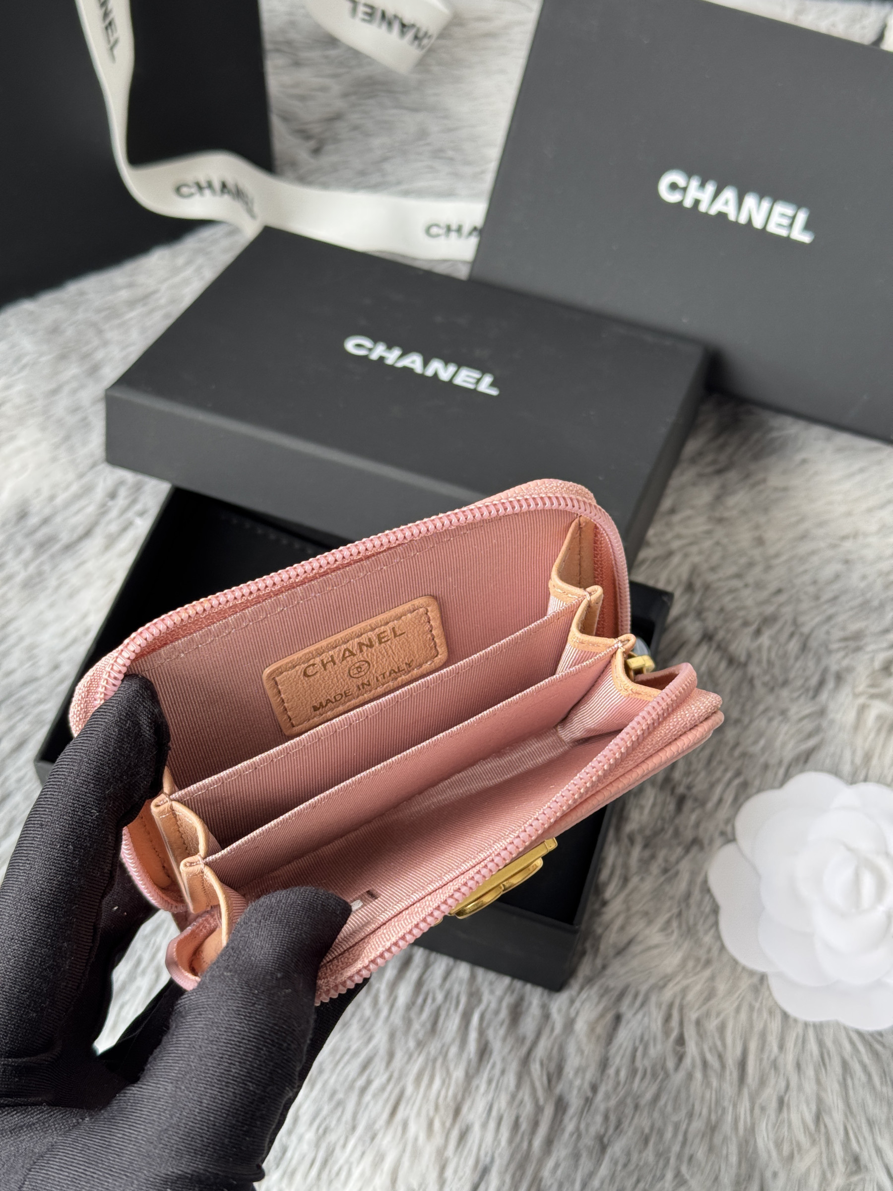 Chanel Boy Zip Around Coin Purse Wallet A80602 7.5x11cm