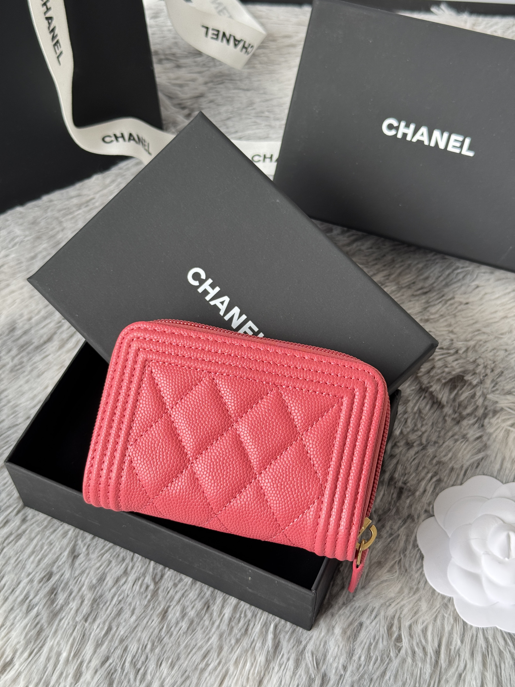 Chanel Boy Zip Around Coin Purse Wallet A80602 7.5x11cm