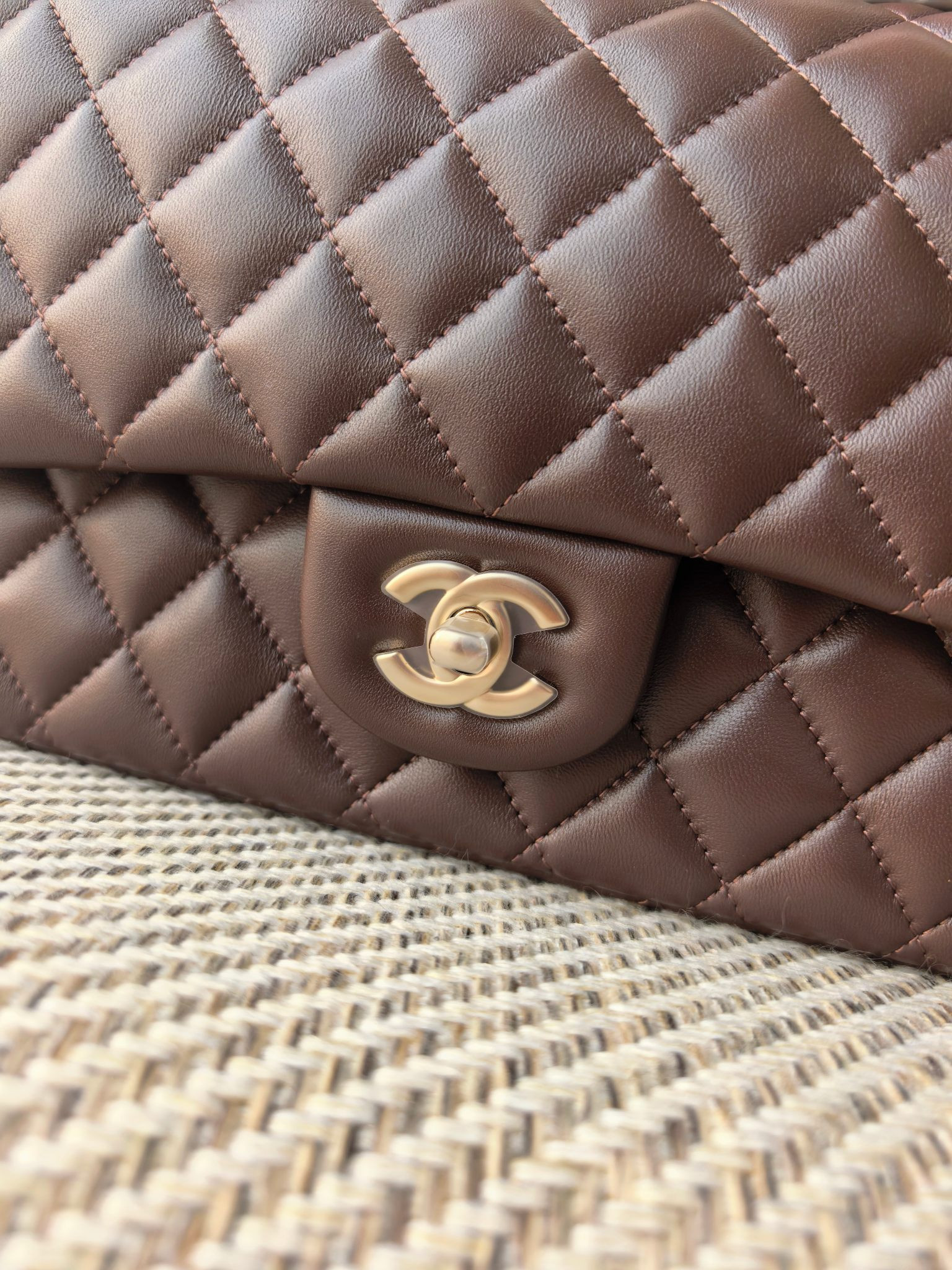 Chanel Classic Flap Bag Coffee brown with light gold hardware 15.5x25.5x6.5cm
