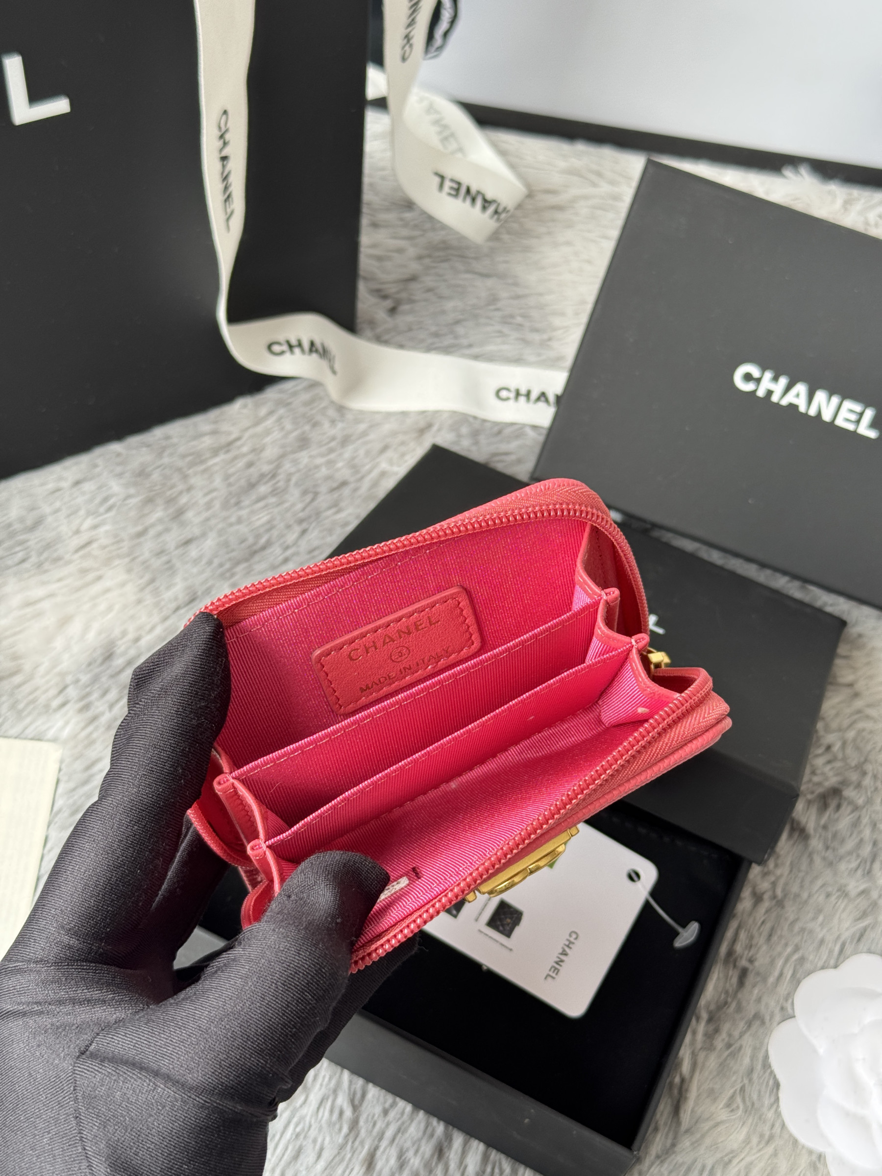 Chanel Boy Zip Around Coin Purse Wallet A80602 7.5x11cm