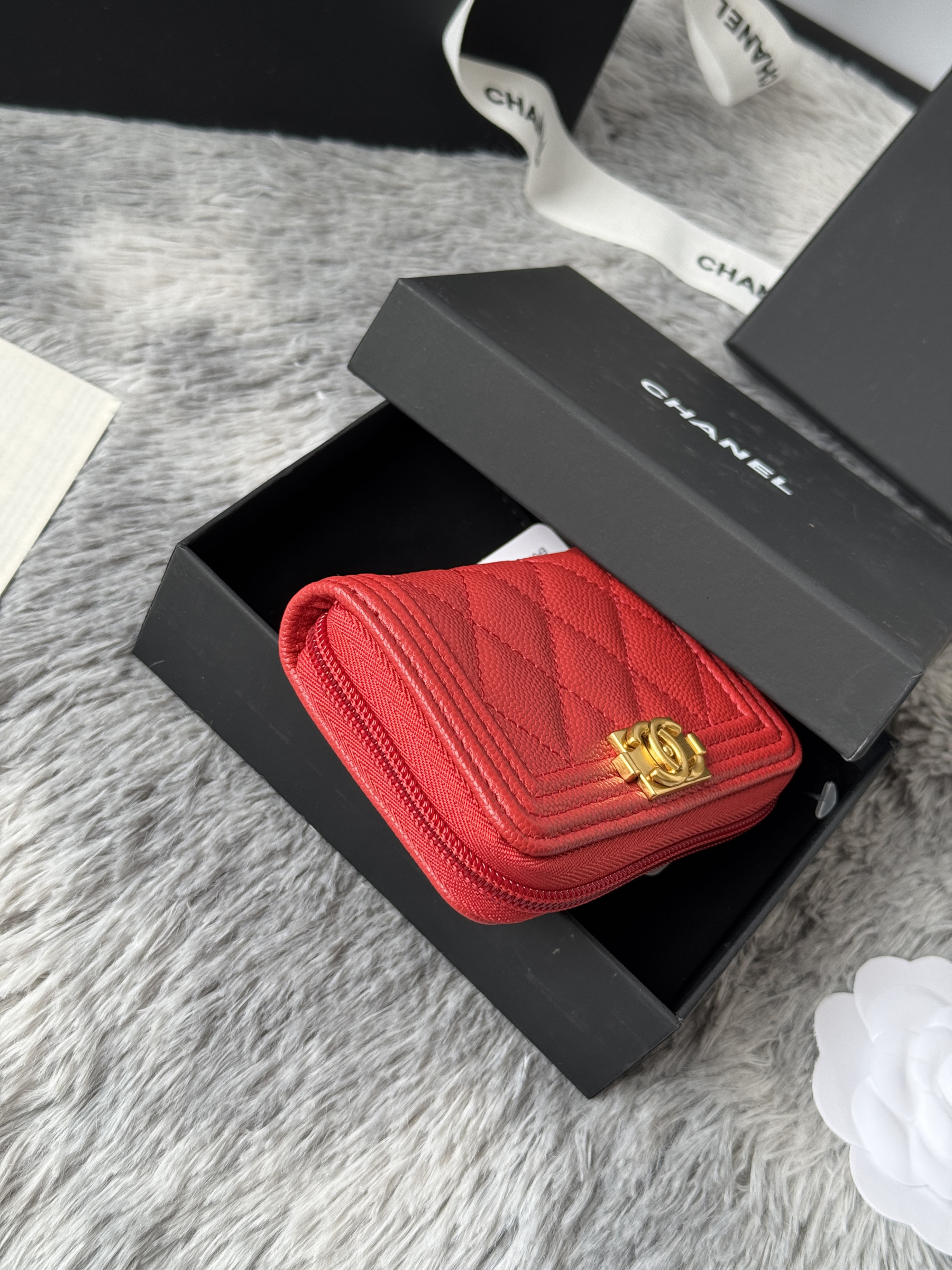 Chanel Boy Zip Around Coin Purse Wallet A80602 7.5x11cm