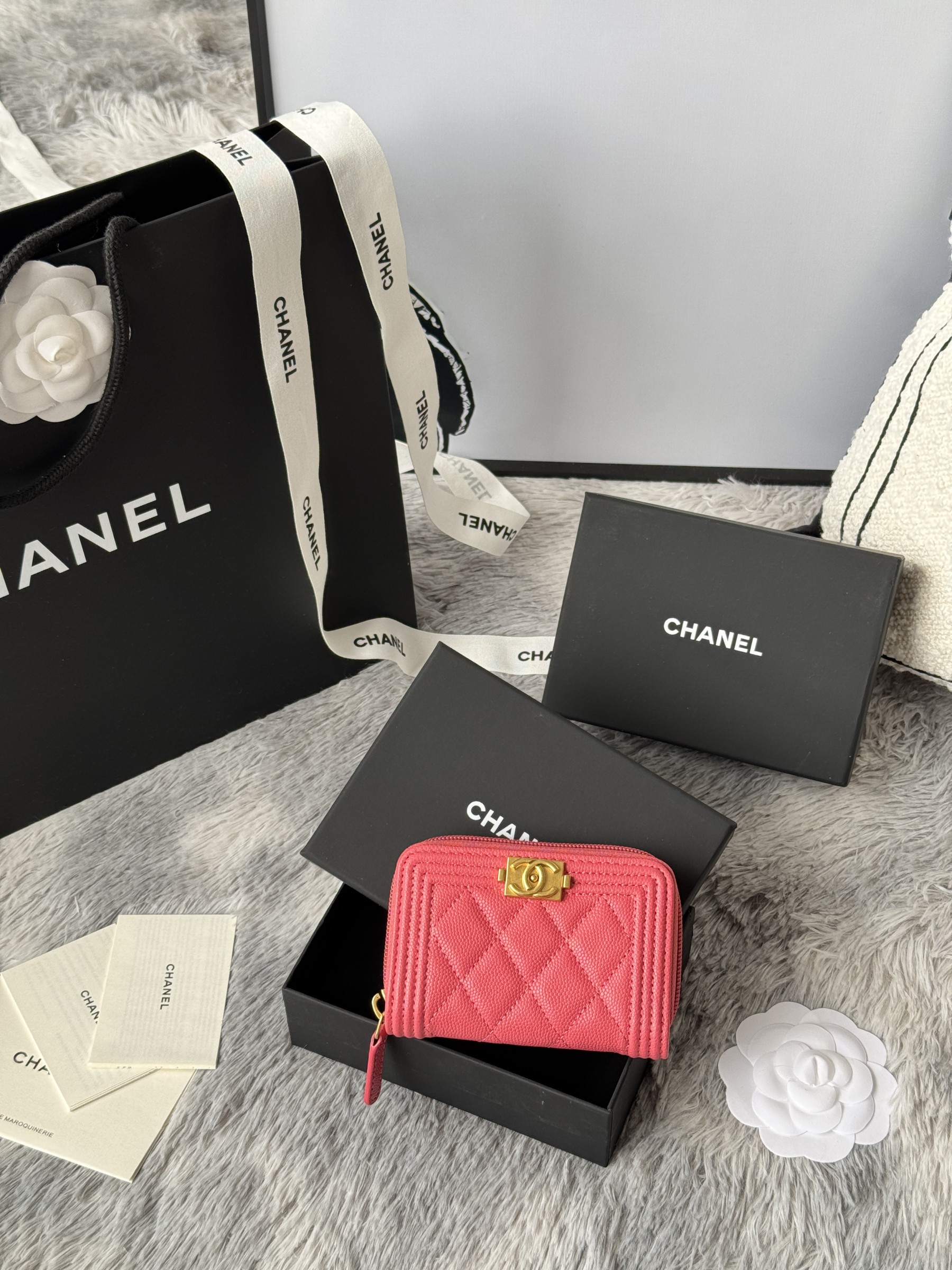 Chanel Boy Zip Around Coin Purse Wallet A80602 7.5x11cm