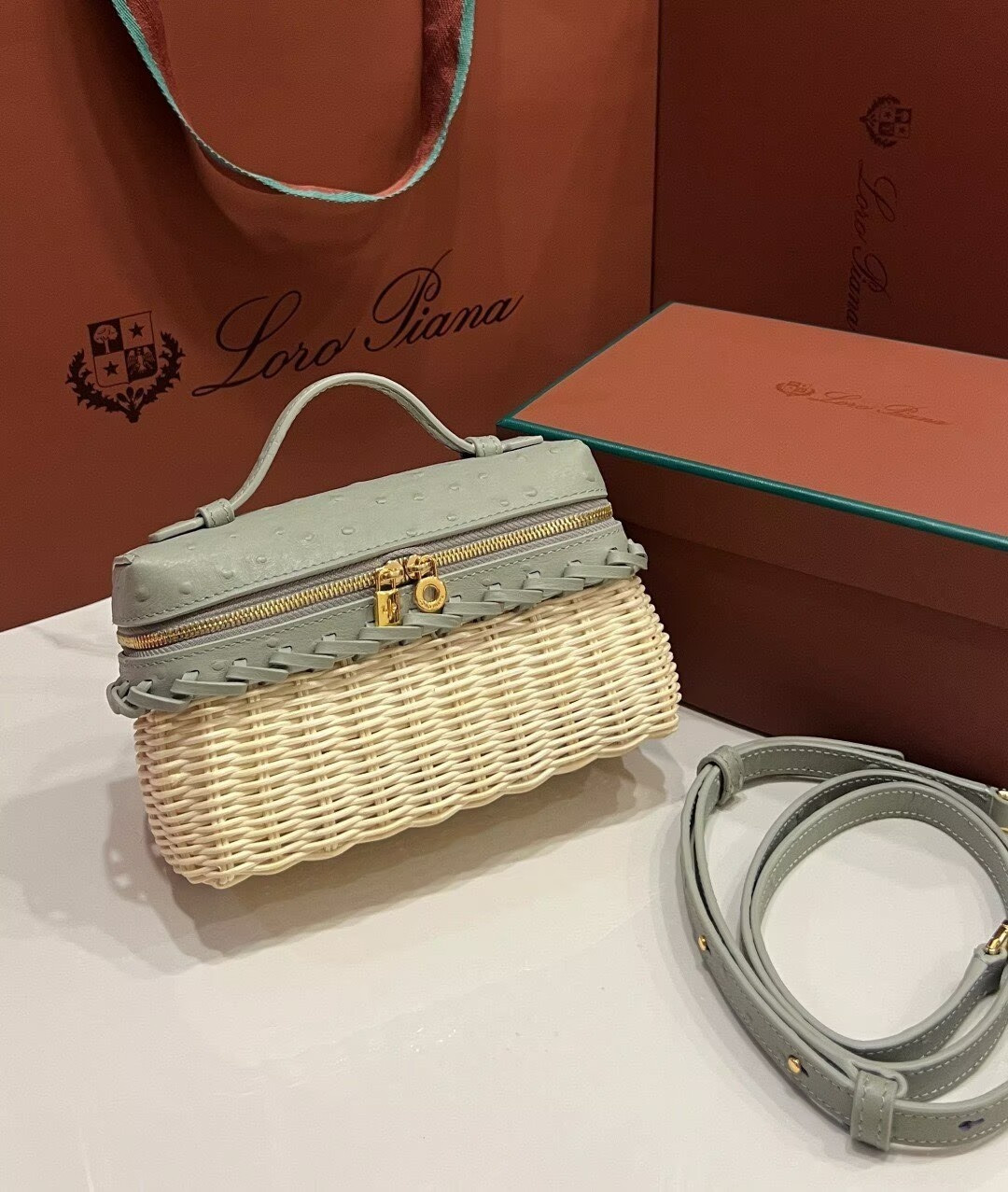 Loro Piana Extra Pocket L19 Wicker Bag 19 x 11.5 x 7cm