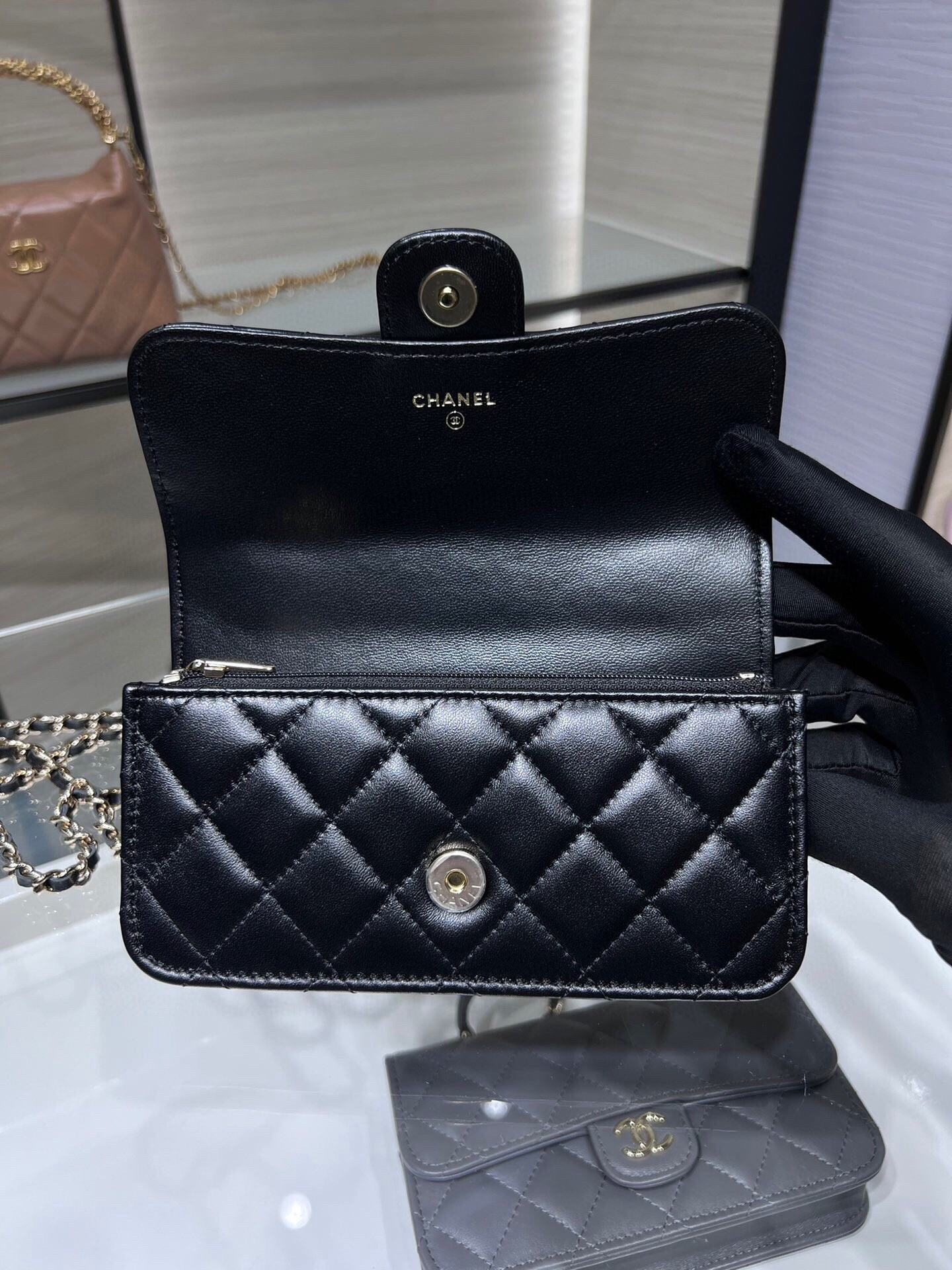 CHANEL Classic Handbag With Top Handle Light gold buckle 17x9x3cm
