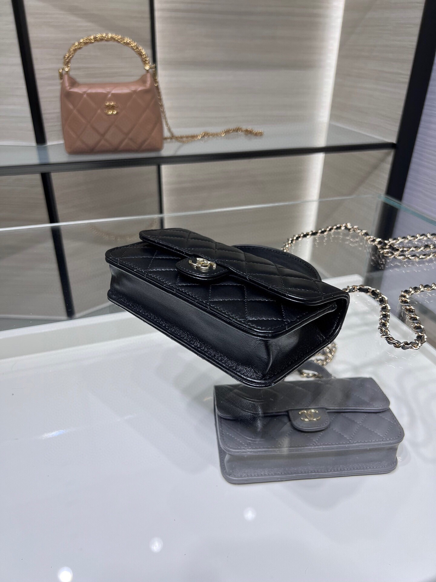CHANEL Classic Handbag With Top Handle Light gold buckle 17x9x3cm