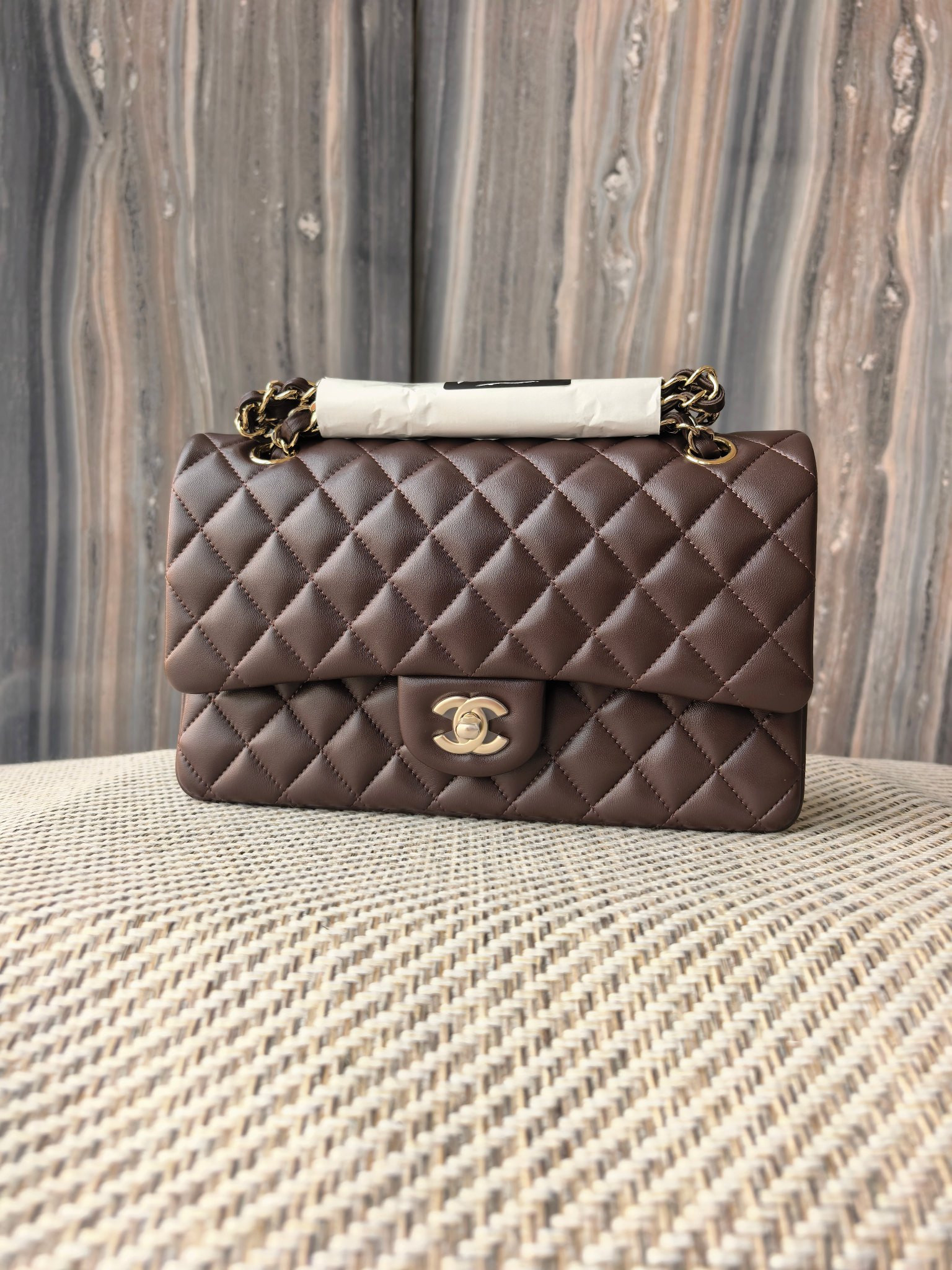 Chanel Classic Flap Bag Coffee brown with light gold hardware 15.5x25.5x6.5cm