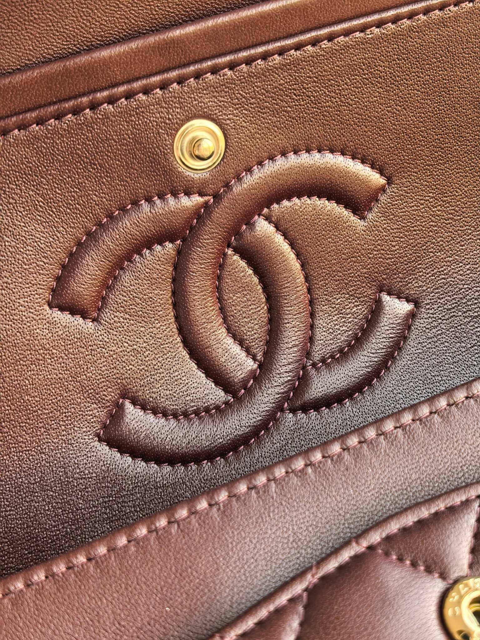 Chanel Classic Flap Bag Chocolate brown with light gold hardware 15.5x25.5x6.5cm