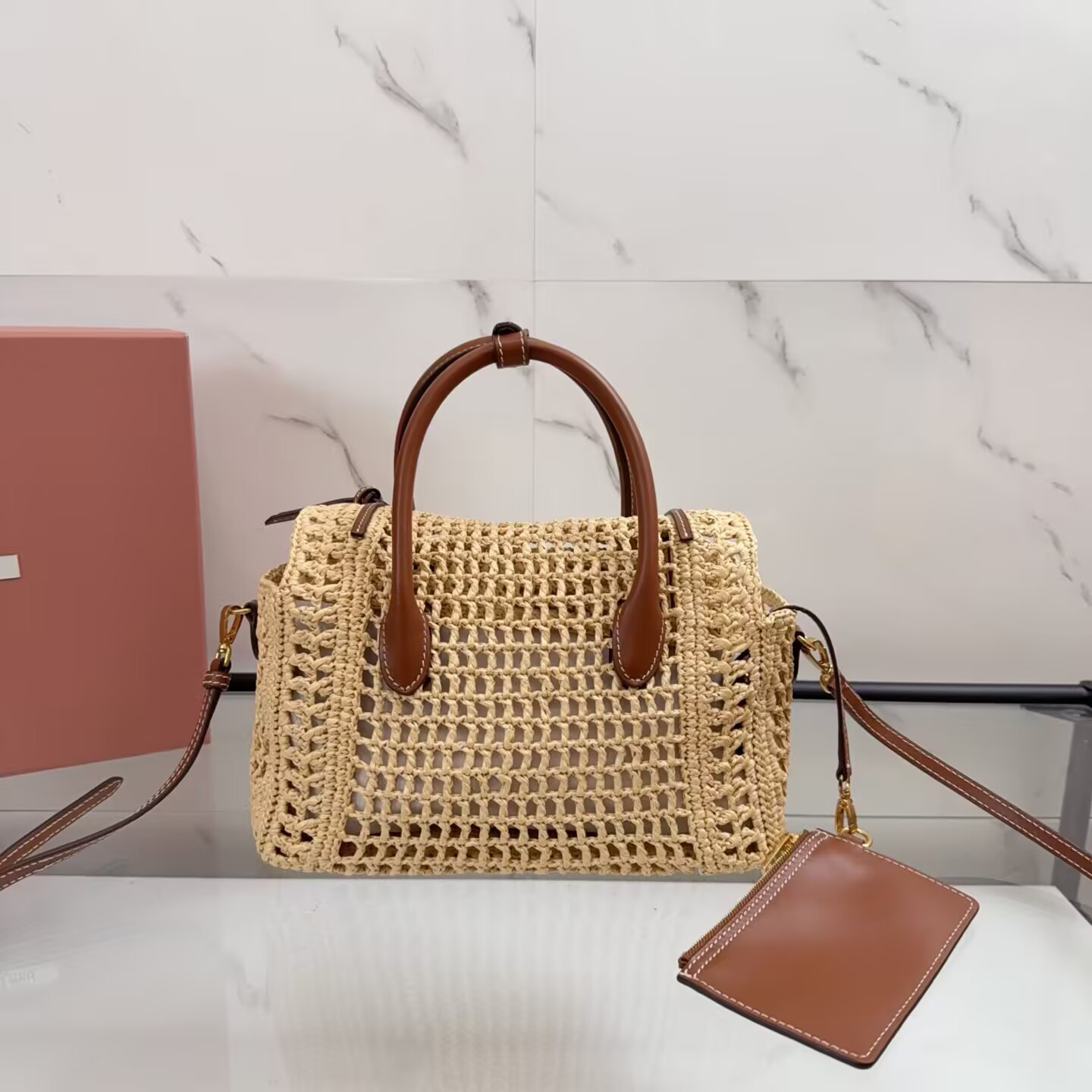 Miu Miu Raffia Handbag 14x25.5x9.5cm