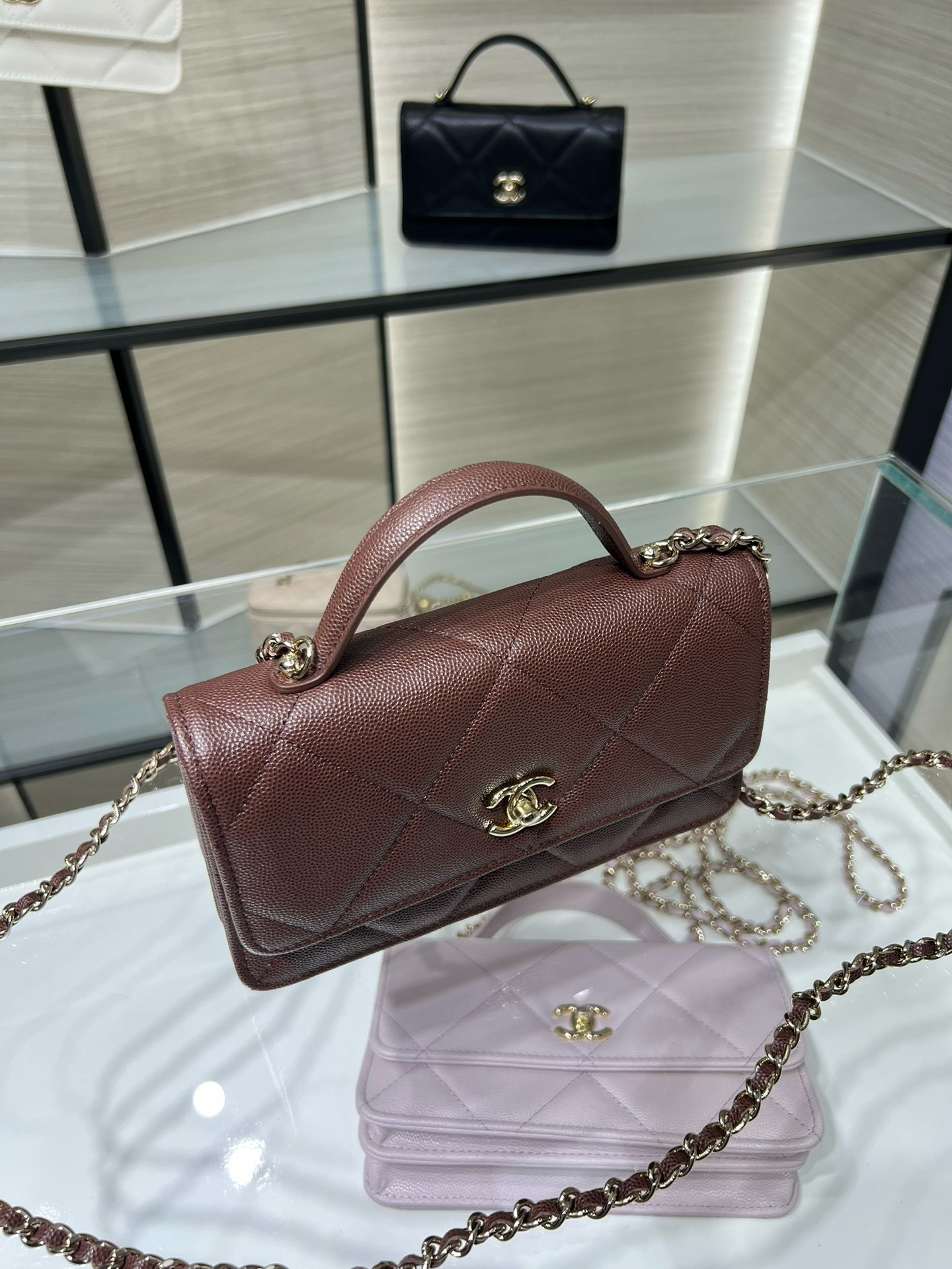 Chanel FLAP BAG WITH TOP HANDLE WALLET ON CHAIN 11x18.5x6cm