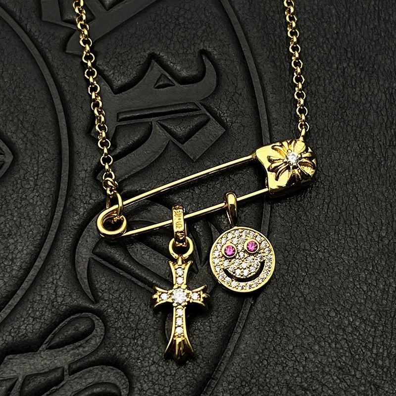 ch*0me he**ts smiley Fa*e small cross necklace (chain length 45+5cm)