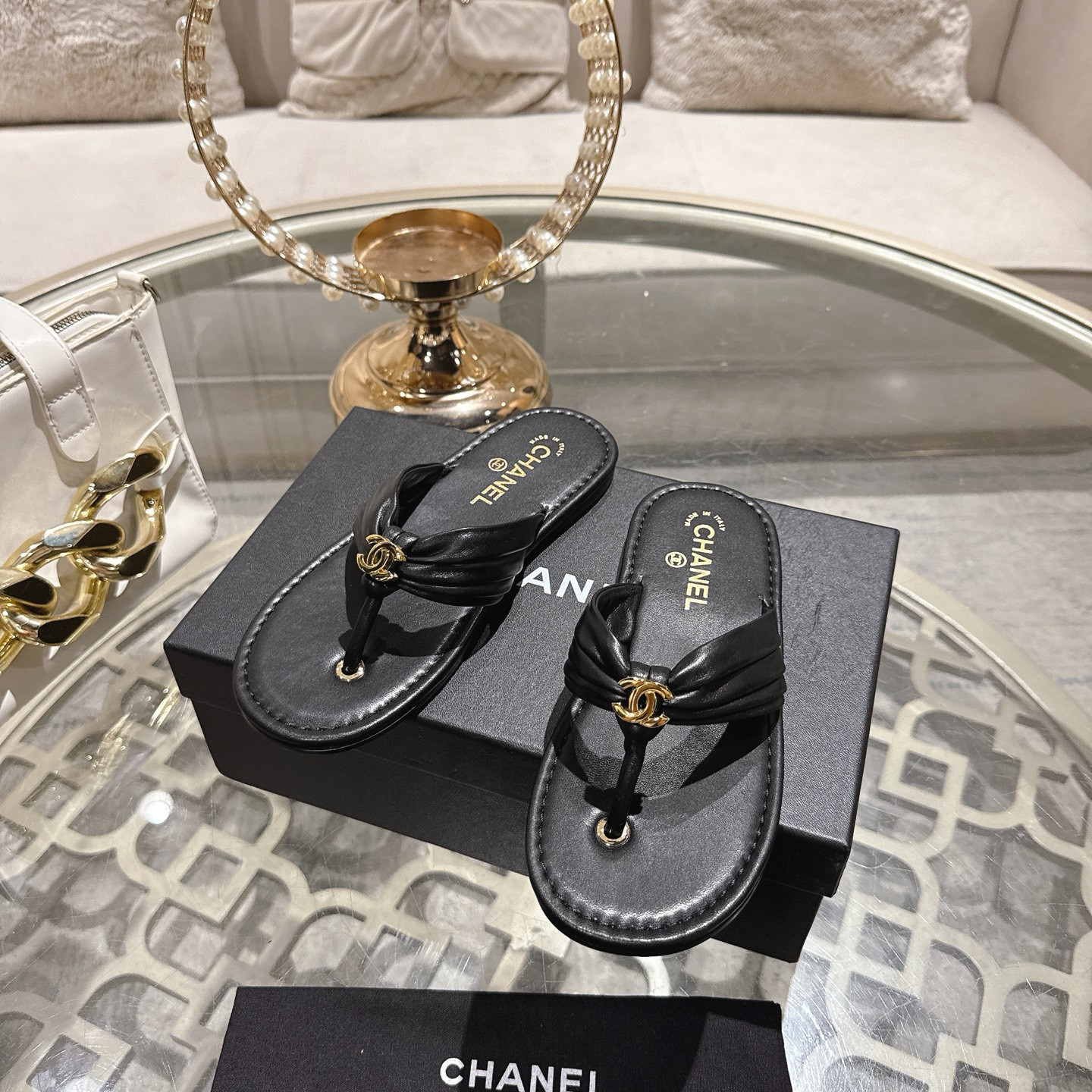 UA Chanel Thongs Slides